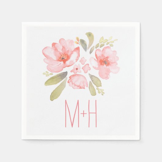ピンクの水色の花の花束結婚。 スタンダードカクテルナプキン (正面)