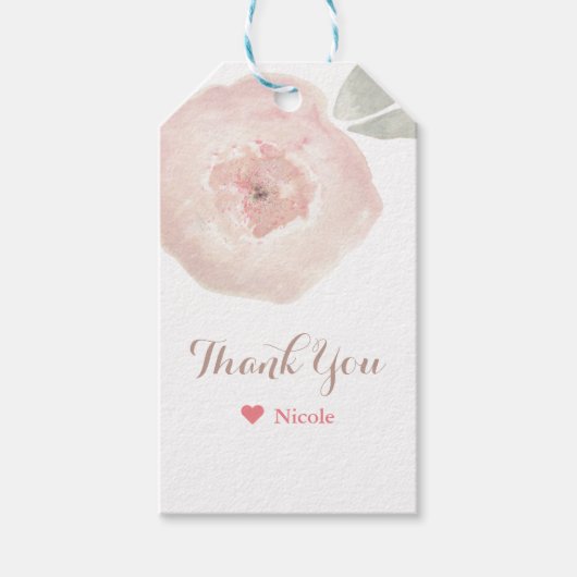 ピンクの水色の花の誕生日パーティーのお気に入り ギフトタグ (正面)