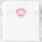 ピンクの水色の花をメッセージカード可能ポップ・アートの ラウンドシール (バッグ)