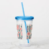 ピンクの水色の花を咲かせるストライプ花 アクリルタンブラー (左)