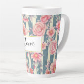 ピンクの水色の花を咲かせるストライプ花 カフェラテマグ (右アングル)