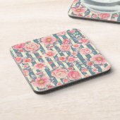 ピンクの水色の花を咲かせるストライプ花 コースター (左側)