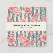 ピンクの水色の花を咲かせるストライプ花 スクエア名刺 (正面)