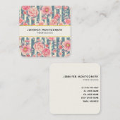 ピンクの水色の花を咲かせるストライプ花 スクエア名刺 (正面/裏面)