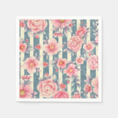 ピンクの水色の花を咲かせるストライプ花 スタンダードカクテルナプキン (正面)