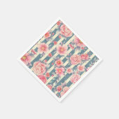 ピンクの水色の花を咲かせるストライプ花 スタンダードカクテルナプキン (角)