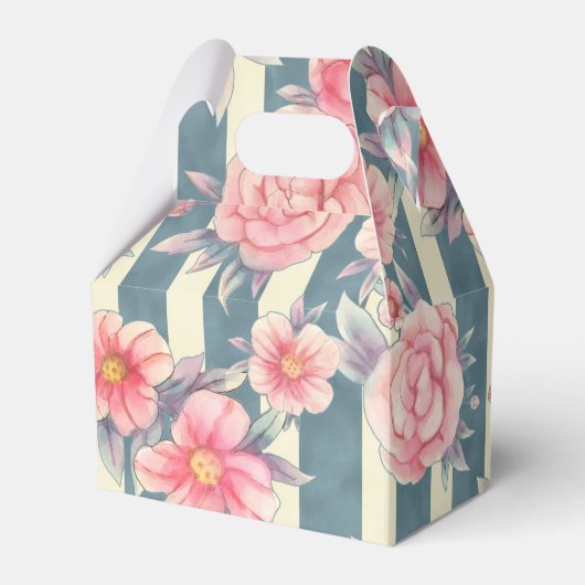 ピンクの水色の花を咲かせるストライプ花 フェイバーボックス (正面サイド)