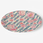 ピンクの水色の花を咲かせるストライプ花 ペーパープレート (アングル)