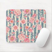 ピンクの水色の花を咲かせるストライプ花 マウスパッド (マウス)