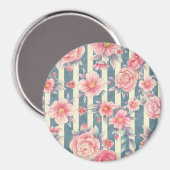 ピンクの水色の花を咲かせるストライプ花 マグネット (正面/裏面)