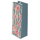 ピンクの水色の花を咲かせるストライプ花 ワインギフトバッグ (裏面アングル)