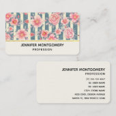 ピンクの水色の花を咲かせるストライプ花 名刺 (正面/裏面)