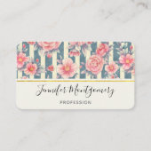 ピンクの水色の花を咲かせるストライプ花 名刺 (正面)