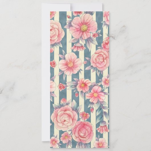 ピンクの水色の花を咲かせるストライプ花 招待状 (裏面)