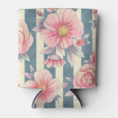 ピンクの水色の花を咲かせるストライプ花 缶クーラー (正面)