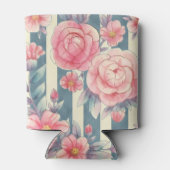 ピンクの水色の花を咲かせるストライプ花 缶クーラー (裏面)