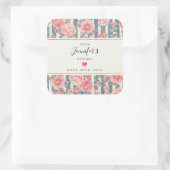 ピンクの水色の花を飾るキッチンストライプキッチン スクエアシール (バッグ)