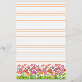 ピンクの水色の花オレンジ色の裏地 便箋