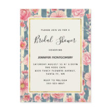 ピンクの水色の花オンストライプブライダルシャワー