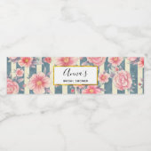 ピンクの水色の花オンストライプブライダルシャワー ペットボトルラベル (シングルラベル)