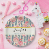 ピンクの水色の花オンストライプブライダルシャワー ペーパープレート (パーティー)