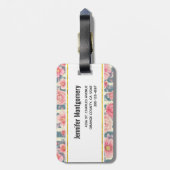 ピンクの水色の花オンストライプモグラム ラゲッジタグ (裏面縦)