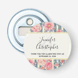 ピンクの水色の花オンストライプ結婚式の引き出物 栓抜き