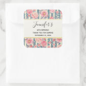 ピンクの水色の花オンストライプ誕生日 スクエアシール (バッグ)