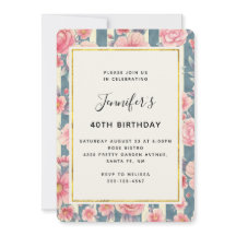 ピンクの水色の花オンストライプ誕生日