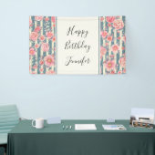 ピンクの水色の花オンストライプ誕生日 横断幕 (トレードショー)