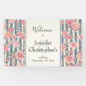 ピンクの水色の花ストライプが咲き結婚乱れる 横断幕 (横)