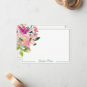 ピンクの水色の花パーソナライズされた ノートカード (正面/裏面インサイチュ)