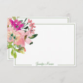 ピンクの水色の花パーソナライズされた ノートカード (正面/裏面)