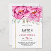 ピンクの水色の花フローラ女の子バプテスマ 招待状 (正面)