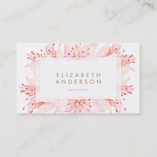 ピンクの水色の花ライズビジネスカード 名刺 (正面)