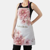ピンクの水色の花光沢のあるグリッター モダン エプロン (インサイチュ)
