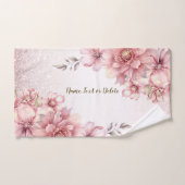 ピンクの水色の花光沢のあるグリッター モダン バスタオルセット (ハンドタオル)