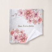 ピンクの水色の花光沢のあるグリッター モダン バスタオルセット (ウォッシュタオル)