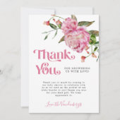 ピンクの水色の花女の子の赤ちゃんシャワー サンキューカード (正面)
