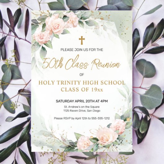 ピンクの水色の花宗教的クラス懇親会 招待状