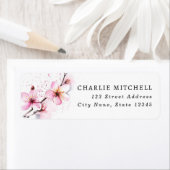 ピンクの水色の花差出人住所 ラベル (インサイチュ)