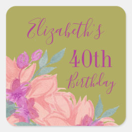 ピンクの水色の花模様カスタマイズ可能誕生日 スクエアシール