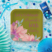 ピンクの水色の花模様カスタマイズ可能誕生日 ペーパープレート (パーティー)