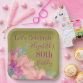ピンクの水色の花模様カスタマイズ可能誕生日 ペーパープレート (パーティー)