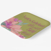 ピンクの水色の花模様カスタマイズ可能誕生日 ペーパープレート (傾斜あり)