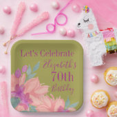 ピンクの水色の花模様カスタマイズ可能誕生日 ペーパープレート (パーティー)