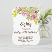 ピンクの水色の花80th誕生日の招待 (スタンド正面)