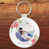 ピンクの水色の花、セージの緑の葉、写真 キーホルダー (正面)