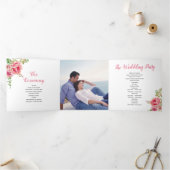 ピンクの水色の花、セージの緑の葉、写真 三つ折りプログラム (内部)