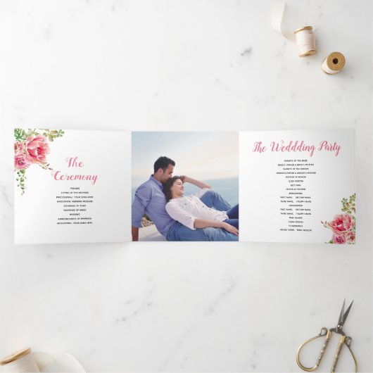 ピンクの水色の花、セージの緑の葉、写真 三つ折りプログラム (内部)